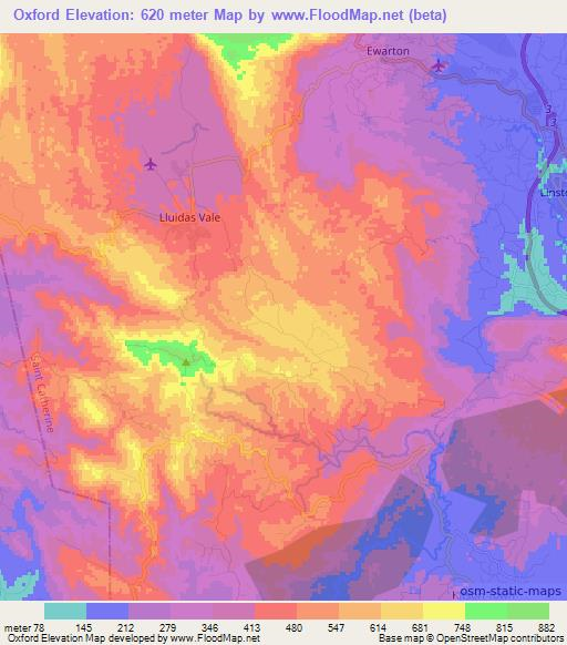 Oxford,Jamaica Elevation Map