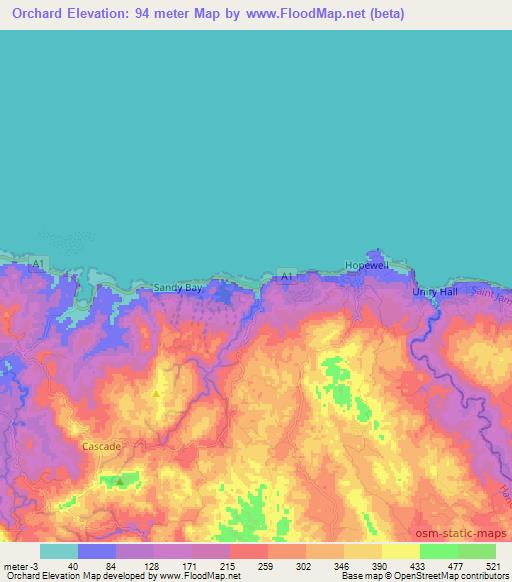 Orchard,Jamaica Elevation Map