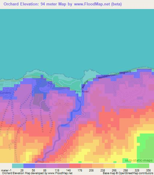 Orchard,Jamaica Elevation Map