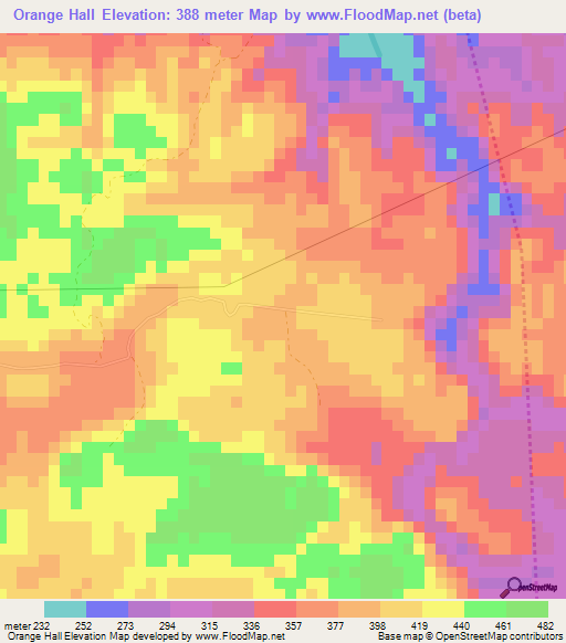 Orange Hall,Jamaica Elevation Map