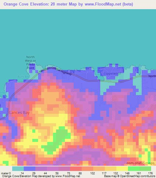 Orange Cove,Jamaica Elevation Map