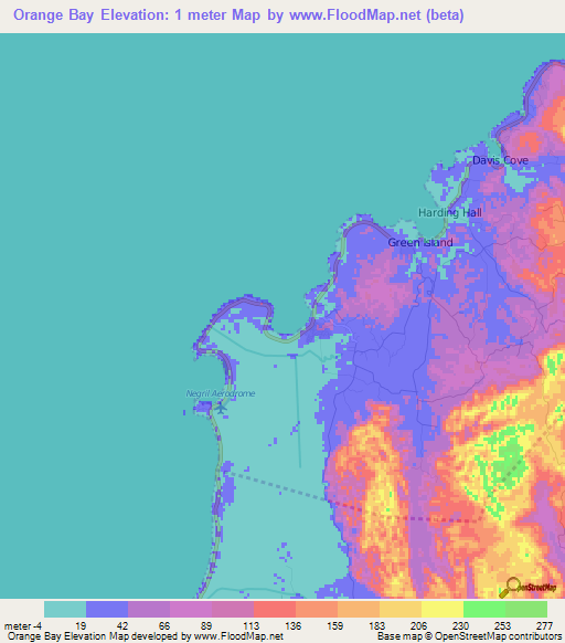 Orange Bay,Jamaica Elevation Map