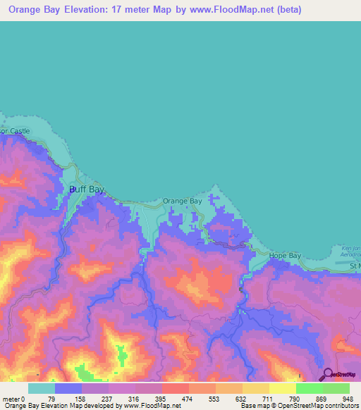 Orange Bay,Jamaica Elevation Map