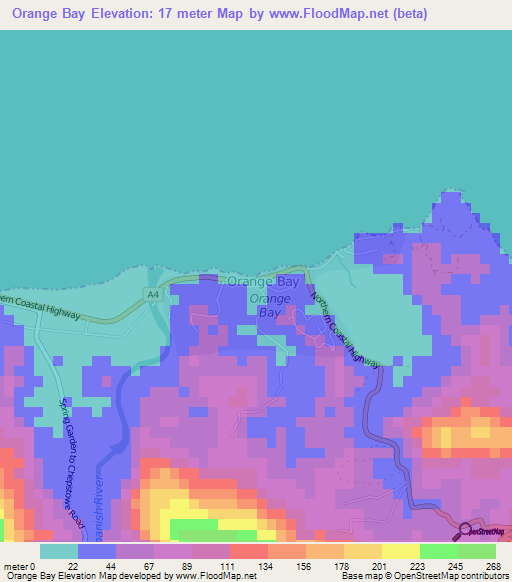 Orange Bay,Jamaica Elevation Map