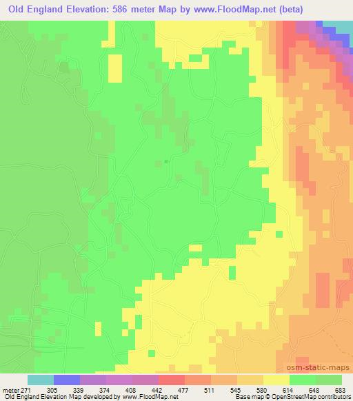 Old England,Jamaica Elevation Map