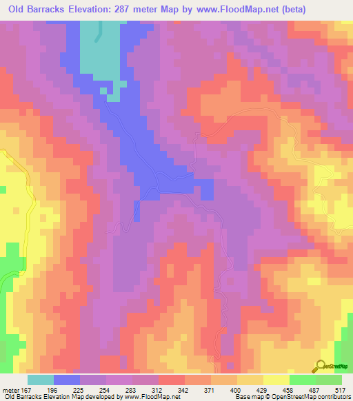 Old Barracks,Jamaica Elevation Map
