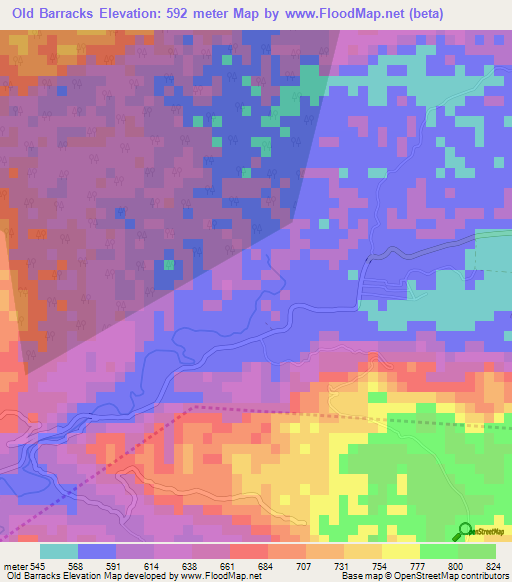 Old Barracks,Jamaica Elevation Map