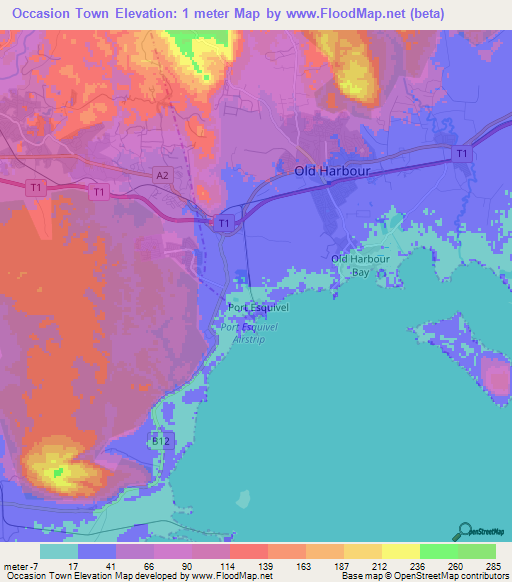 Occasion Town,Jamaica Elevation Map