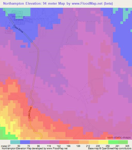 Northampton,Jamaica Elevation Map