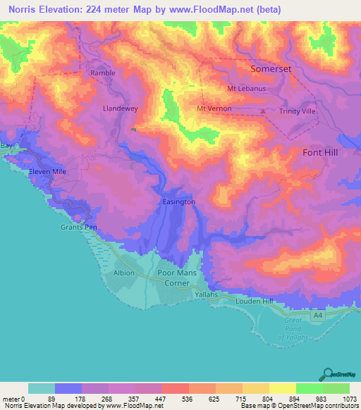 Norris,Jamaica Elevation Map
