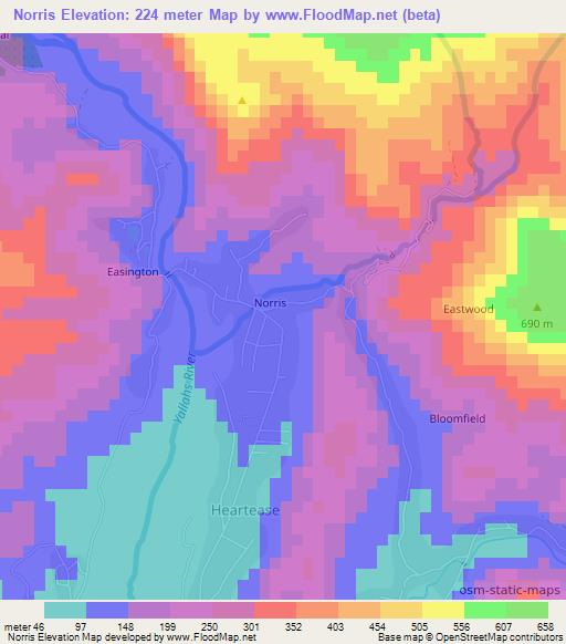 Norris,Jamaica Elevation Map