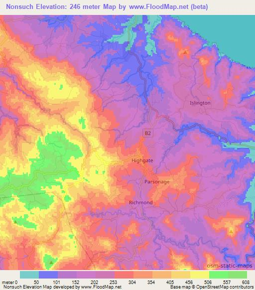 Nonsuch,Jamaica Elevation Map