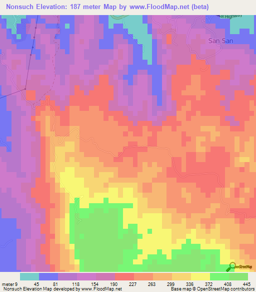 Nonsuch,Jamaica Elevation Map
