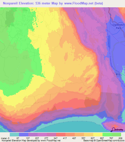 Nonpareil,Jamaica Elevation Map