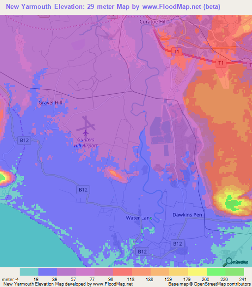 New Yarmouth,Jamaica Elevation Map