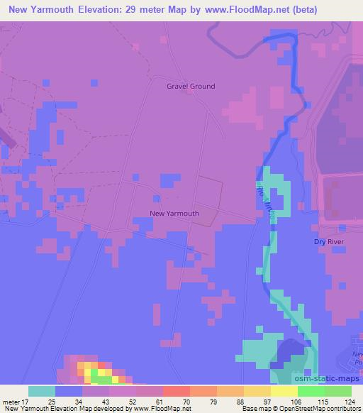 New Yarmouth,Jamaica Elevation Map