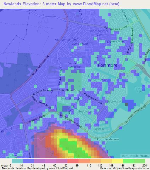 Newlands,Jamaica Elevation Map