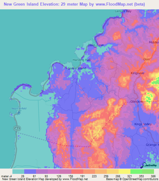 New Green Island,Jamaica Elevation Map