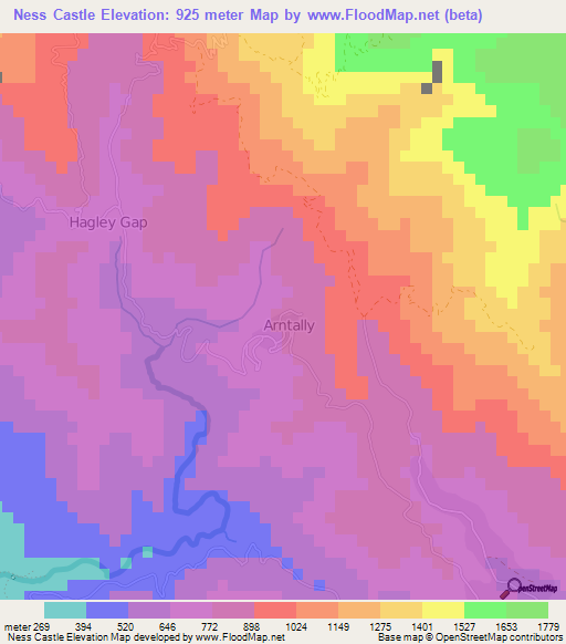 Ness Castle,Jamaica Elevation Map