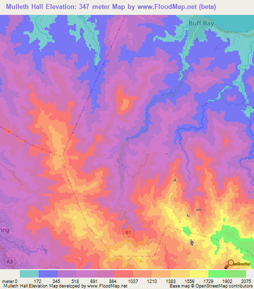 Mulleth Hall,Jamaica Elevation Map