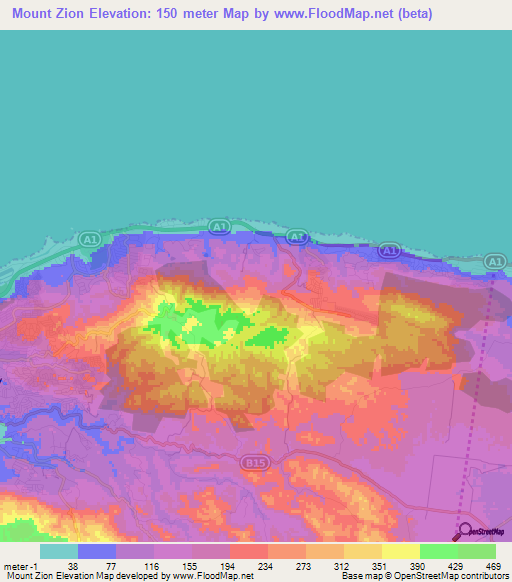 Mount Zion,Jamaica Elevation Map