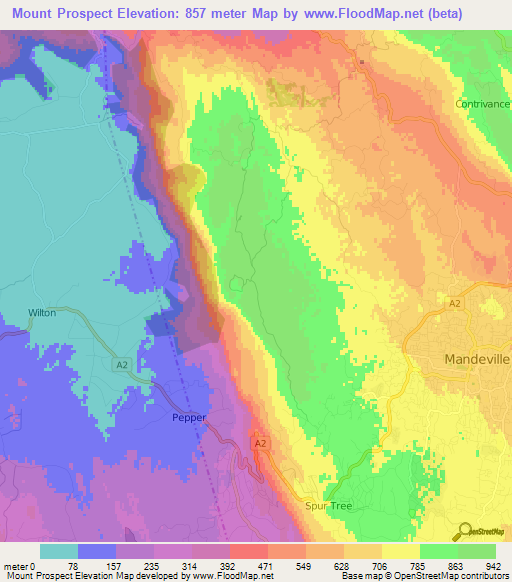 Mount Prospect,Jamaica Elevation Map