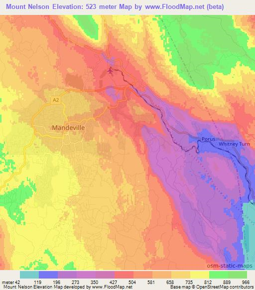 Mount Nelson,Jamaica Elevation Map