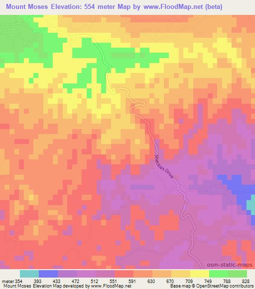 Mount Moses,Jamaica Elevation Map