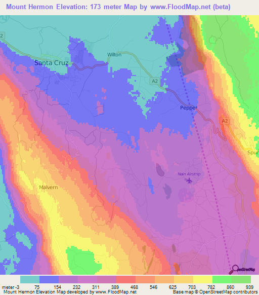 Mount Hermon,Jamaica Elevation Map
