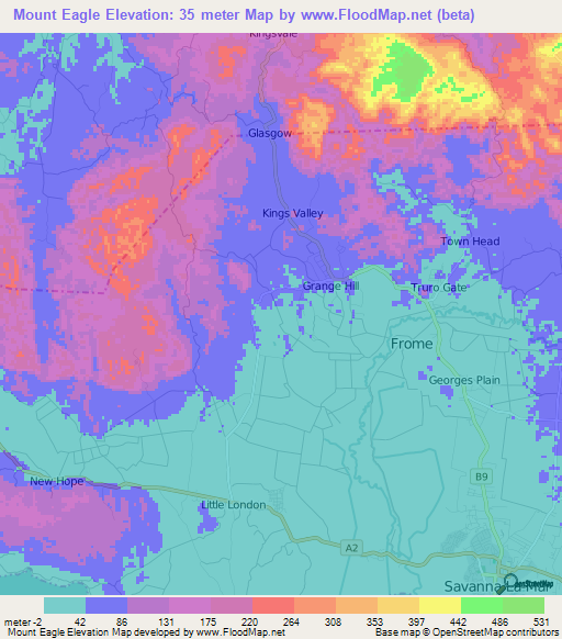 Mount Eagle,Jamaica Elevation Map