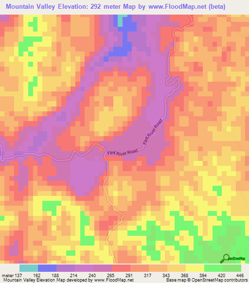 Mountain Valley,Jamaica Elevation Map