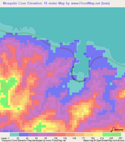 Mosquito Cove,Jamaica Elevation Map