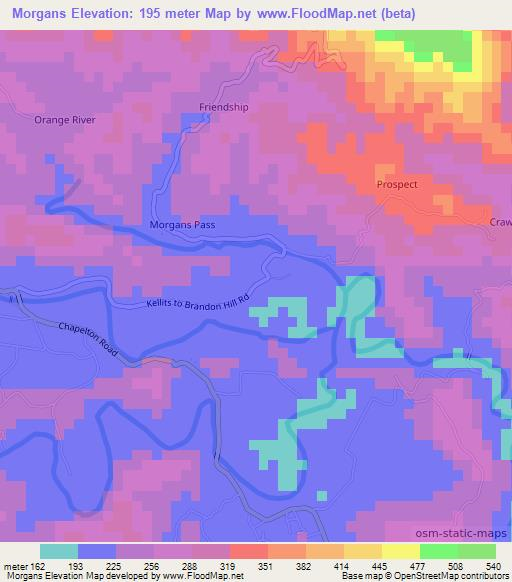 Morgans,Jamaica Elevation Map