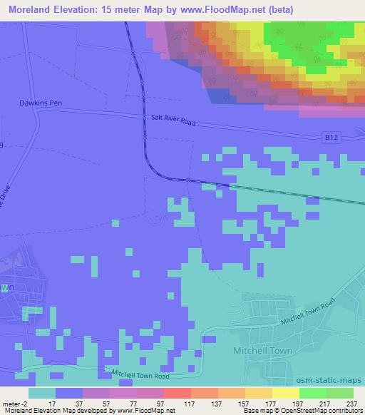 Moreland,Jamaica Elevation Map
