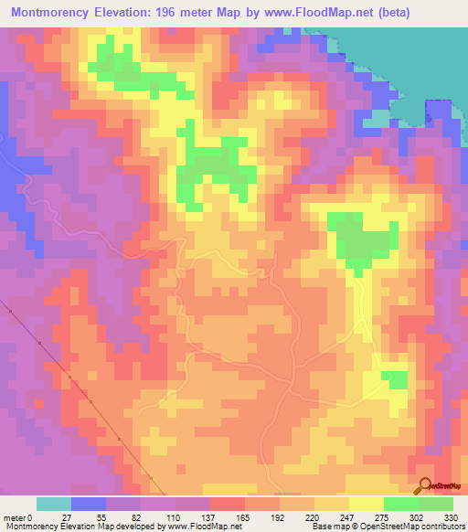 Montmorency,Jamaica Elevation Map