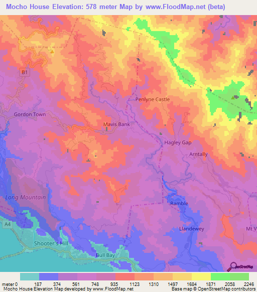 Mocho House,Jamaica Elevation Map