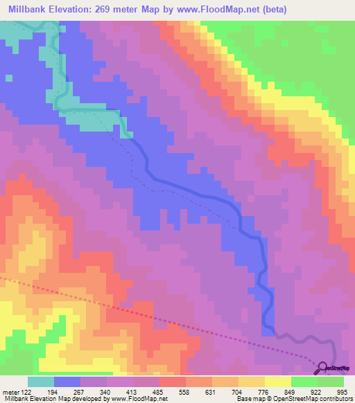 Millbank,Jamaica Elevation Map