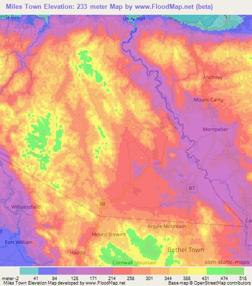 Miles Town,Jamaica Elevation Map