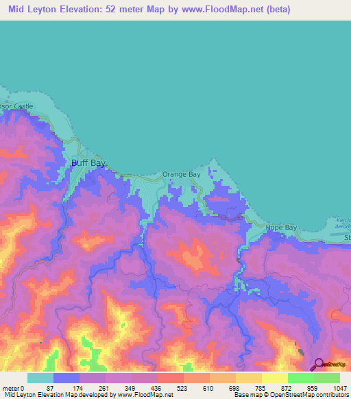 Mid Leyton,Jamaica Elevation Map