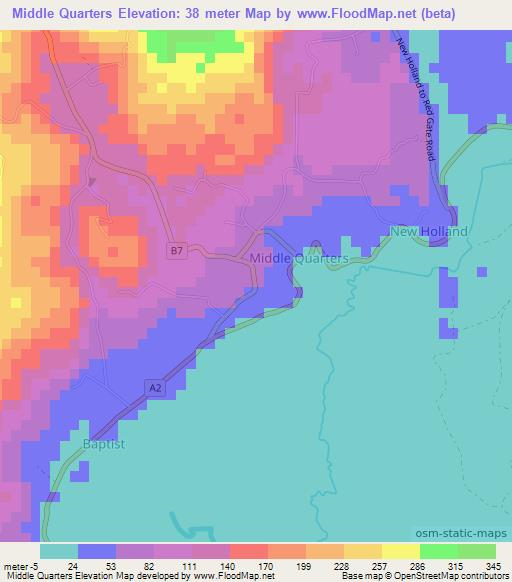 Middle Quarters,Jamaica Elevation Map
