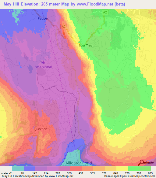 May Hill,Jamaica Elevation Map