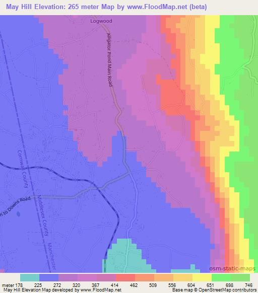 May Hill,Jamaica Elevation Map