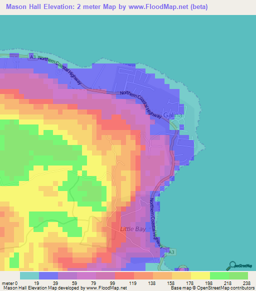 Mason Hall,Jamaica Elevation Map