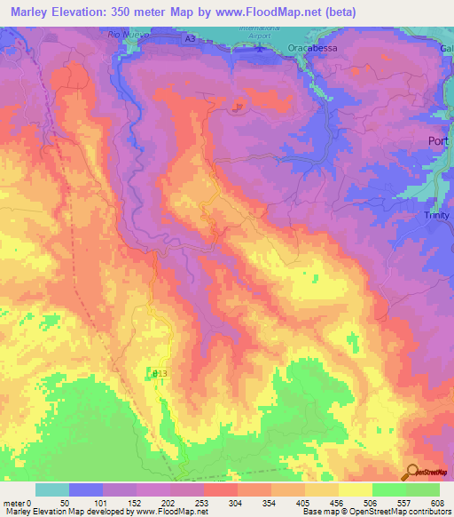 Marley,Jamaica Elevation Map