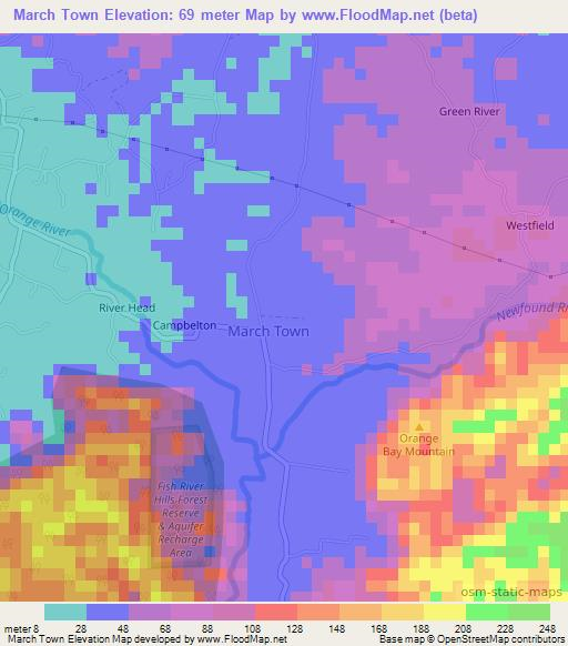 March Town,Jamaica Elevation Map