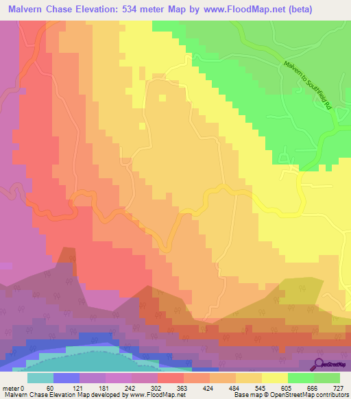 Malvern Chase,Jamaica Elevation Map