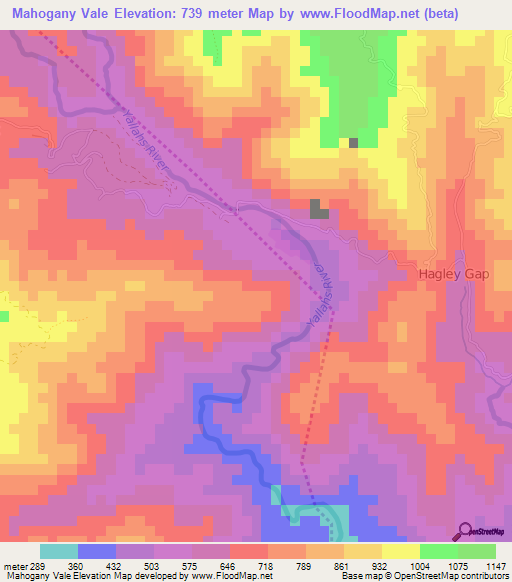 Mahogany Vale,Jamaica Elevation Map