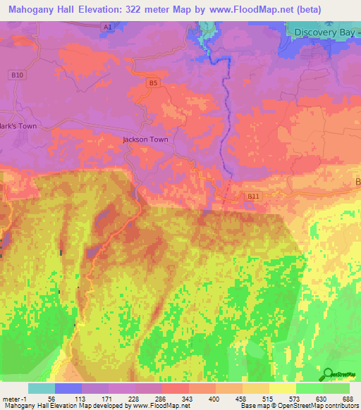 Mahogany Hall,Jamaica Elevation Map