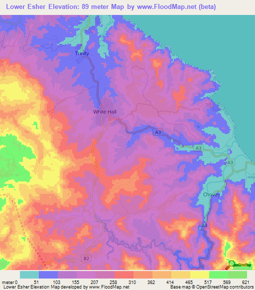 Lower Esher,Jamaica Elevation Map