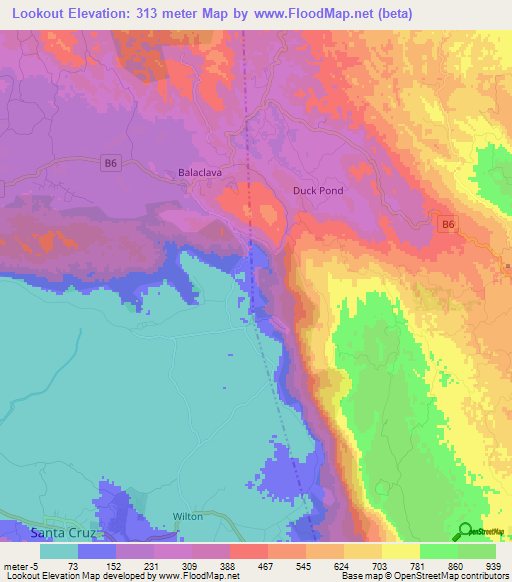 Lookout,Jamaica Elevation Map